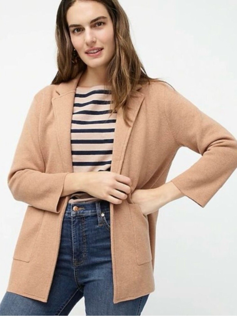 J.Crew Sophie Open Front Sweater Blazer 100% Wool XS Tan